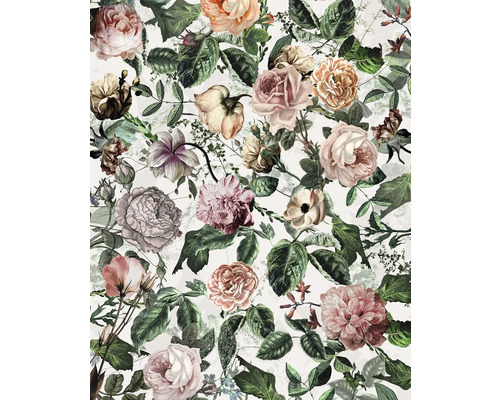 Bloemenbehang met rozen en bladeren