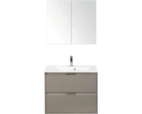 SANOX Badkamermeubelset Porto cubanit grey 70 cm met twee lades incl. kunststenen wastafel met één kraangat en spiegelkast Wastafelonderkast met spiegelkast voor de badkamer