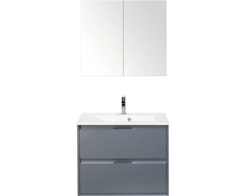 SANOX Badkamermeubelset Porto ice green 70 cm met twee lades incl. kunststenen wastafel met één kraangat en spiegelkast Wastafelonderkast met spiegel en twee laden