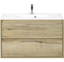 Wastafelonderkast met twee laden, wastafel en kraan