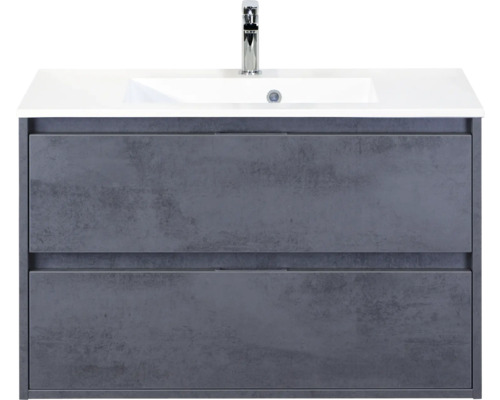 SANOX Badkamermeubelset Porto beton antraciet 90 cm met twee lades incl. kunststenen wastafel met één kraangat Wastafelonderkast met wastafel en kraan