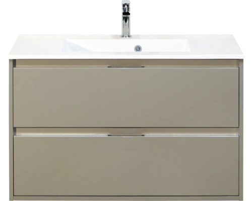 SANOX Badkamermeubelset Porto kiezelgrijs 90 cm met twee lades incl. kunststenen wastafel met één kraangat Wastafelonderkast met twee laden, wastafel en kraan
