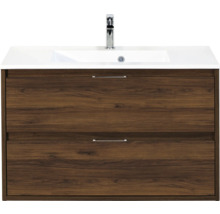 Wastafelonderkast met twee lades, wastafel en kraan