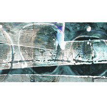 Close-up van een abstract schilderij op canvas met geometrische vormen en structuren