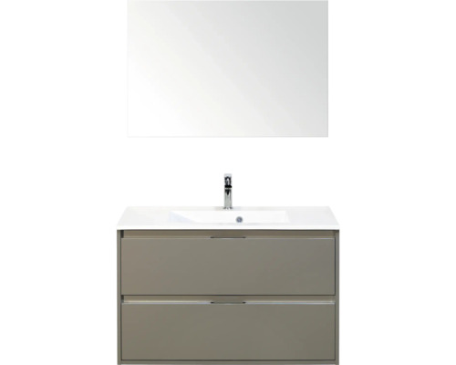 SANOX Badkamermeubelset Porto cubanit grey 90 cm met twee lades incl. kunststenen wastafel met één kraangat en spiegel Badkamer met wastafel, onderkast en spiegel