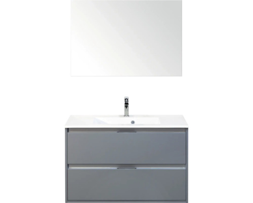 SANOX Badkamermeubelset Porto ice green 90 cm met twee lades incl. kunststenen wastafel met één kraangat en spiegel Wastafelonderkast met wastafel en spiegel voor badkamer