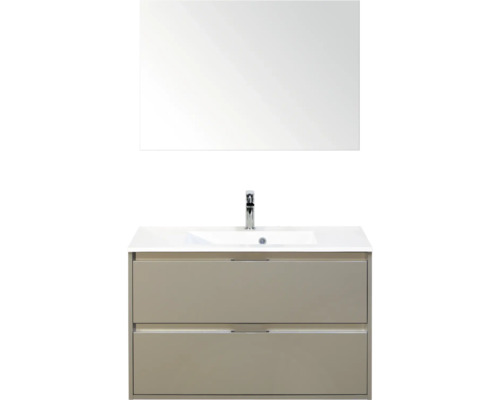 SANOX Badkamermeubelset Porto kiezelgrijs 90 cm met twee lades incl. kunststenen wastafel met één kraangat en spiegel Wastafel met spiegel en onderkast