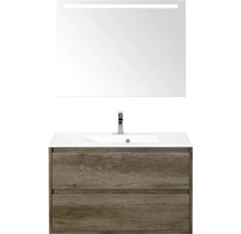 Wastafel met onderkast, wastafel, kraan en spiegel met verlichting