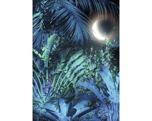 Jungle scènes met palmbladeren en halve maan