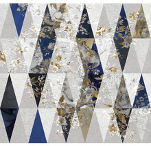 Geometrisch behangpatroon met bloem- en vogelmotieven