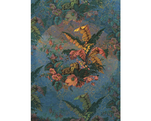 Behang met planten, leeuwen en geometrische vormen