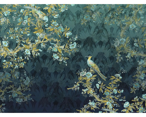 Behang met bloemmotief en vogelmotieven