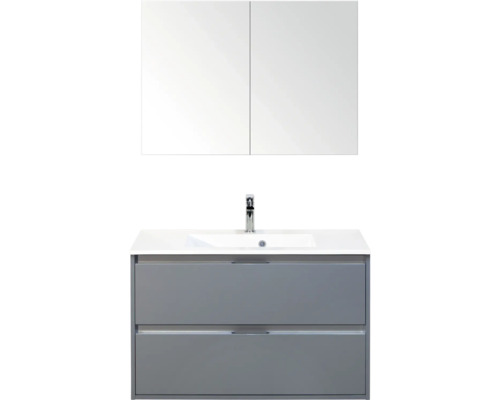 SANOX Badkamermeubelset Porto ice green 90 cm met twee lades incl. kunststenen wastafel met één kraangat en spiegelkast Wastafel met onderkast en spiegelkast voor de badkamer