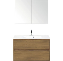 Wastafel met twee laden, opzetwastafel en spiegelkast