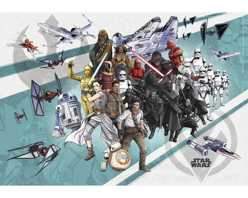 KOMAR Fotobehang vlies DX8-073 Disney Edition 4 Star Wars Cartoon Collage Wide 400x280 cm Star Wars karakters en ruimteschepen illustratie