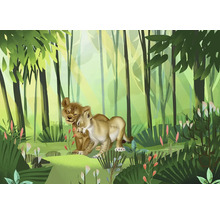 Illustratie van een leeuwenfamilie in het bos