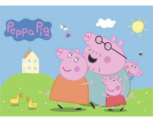 Illustratie van de Peppa Pig familie in een landschap