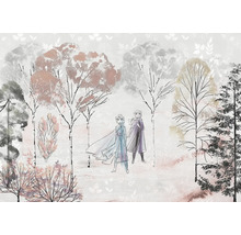 Behang met bosmotief en figuren uit de film Frozen.