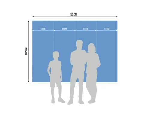 Maataanduidingen van een wandbekleding: 182 cm hoog en 252 cm breed.
