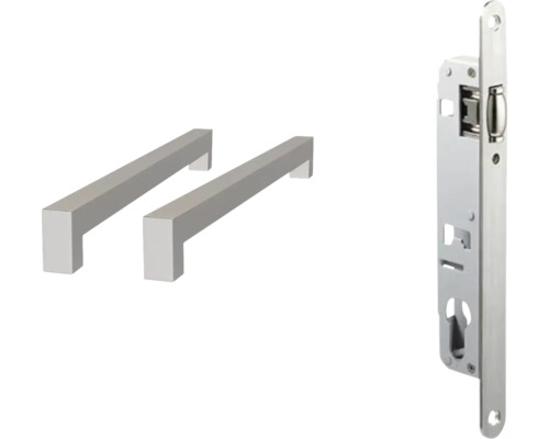 Beslagpakket 6000 greep recht 32 cm rvs Deurbeslagset met twee deurklinken en slotkast