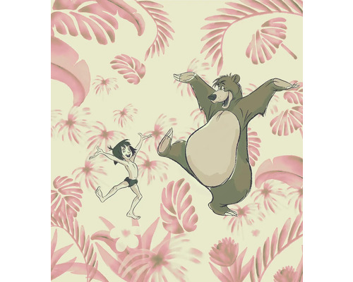 Illustratie van Mowgli en Baloe voor een bloemenachtergrond