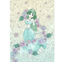 Illustratie van een vrouwelijk figuur met bloempatronen op de achtergrond.