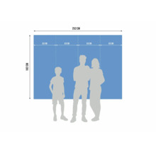 Afmetingen van een wandbekleding: 252 cm breed en 182 cm hoog