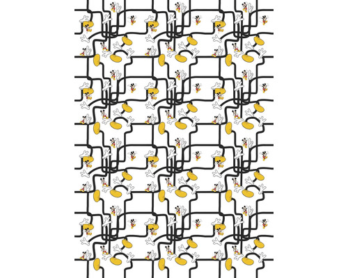 Behang met herhalend patroon van Mickey Mouse en geometrische vormen