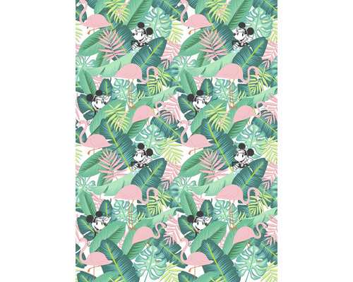 KOMAR Fotobehang vlies DX4-005 Disney Edition 4 Minnie Tropical 200x280 cm Patroon met tropische bladeren, flamingo's en Mickey Mouse