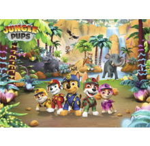 Jungle Pups illustratie met pups, jungle dieren en tropisch landschap.