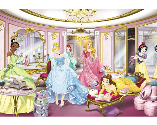 KOMAR Fotobehang papier 8-4108 Disney Edition 4 Princess Mirror 368x254 cm Scène met verschillende Disneyprinsessen in een kamer
