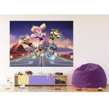 Kinderkamer met Paw Patrol muurschildering, commode en zitzak.