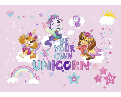 Paw Patrol motief met honden, eenhoorns, sterren en regenbogen