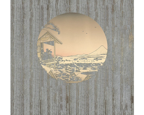 Decoratieve plaat met Japanse landschapsafbeelding en huis