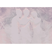 Abstracte weergave van drie vrouwenfiguren in een cirkel