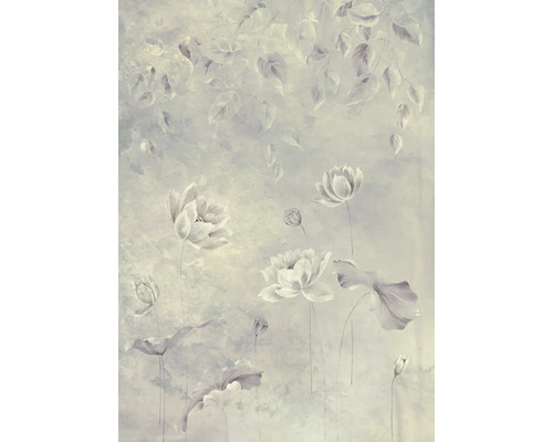 Schilderij met bloeiende bloemen en bladeren