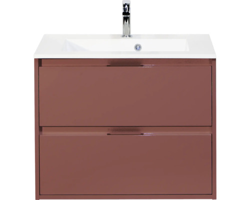 SANOX Badkamermeubelset Porto roest rood 70 cm met twee lades incl. kunststenen wastafel met één kraangat Wastafelonderkast met twee laden en opzetwastafel