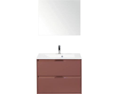 SANOX Badkamermeubelset Porto roest rood 70 cm met twee lades incl. kunststenen wastafel met één kraangat en spiegel Wastafelmeubel met spiegel, onderkast met twee laden en kraan