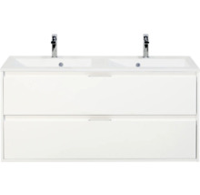 Witte wastafelonderkast met twee waskommen en twee laden