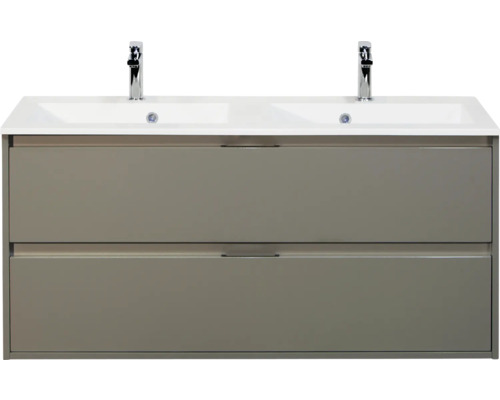 SANOX Badkamermeubelset Porto cubanit grey 120 cm met twee lades incl. dubbele kunststenen wastafel met twee kraangaten Wastafelonderkast met twee laden en dubbele wastafel