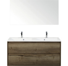 Wastafelcombinatie met dubbele wasbak en spiegel