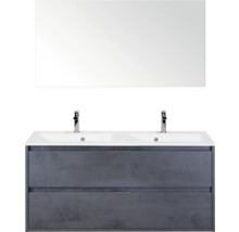 Wastafelmeubel met twee wastafels, twee laden, kranen en spiegel