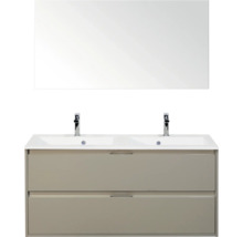 Wastafel met onderkast, twee laden, wastafelkranen en spiegel