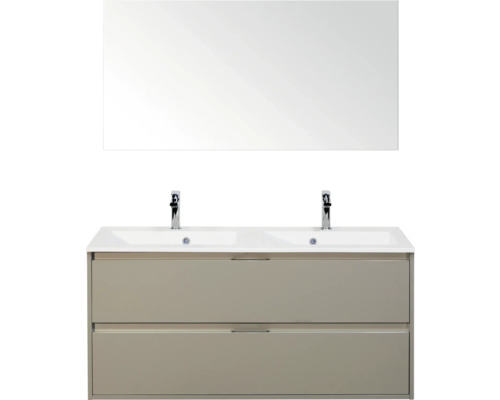 Wastafel met onderkast, twee laden, wastafelkranen en spiegel