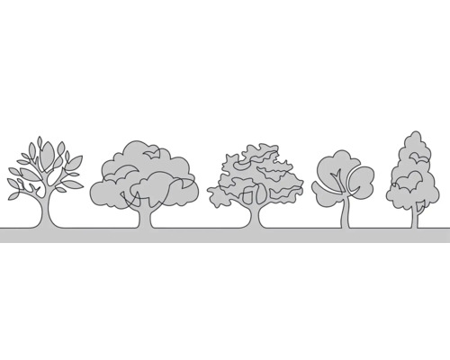 Illustratie van verschillende boomsoorten op een rij