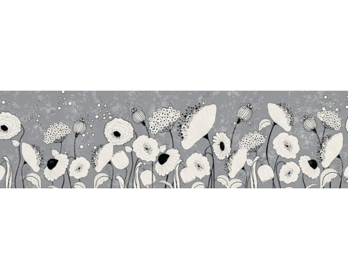 Decoratief behangpatroon met bloemmotief op een grijze achtergrond