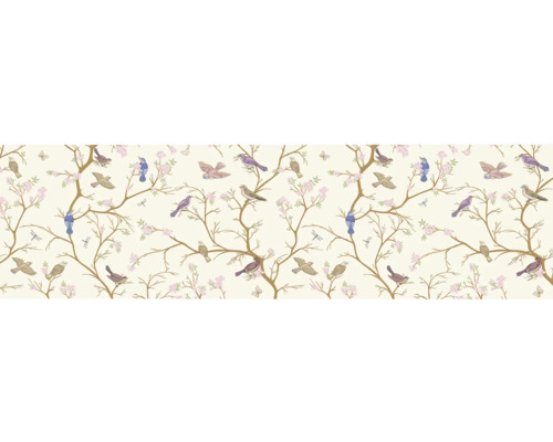 Behang met vogel- en kersenbloesemmotief