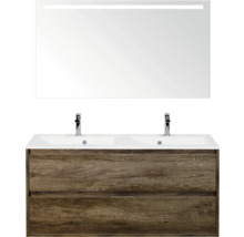 Wastafelmeubel met dubbele wastafel, onderkast en verlichte spiegel