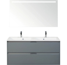 Wastafelmeubel met twee laden, waskom en spiegel met verlichting