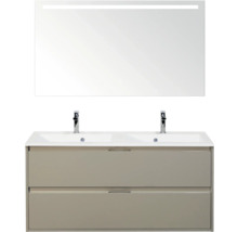 Wastafelmeubel met twee laden, opzetwastafel, twee kranen en spiegel met verlichting